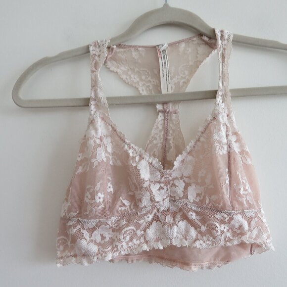 INTIMATELY FREE PEOPLE Galloon Nude Lace Bralette Bra Neutral Boho - Size S - Picture 2 of 14